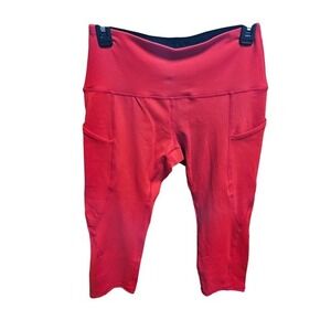 ODODOS High Waist Capri Leggings with Pockets Activewear red size S